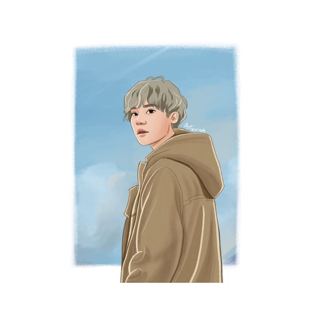 Min Yoongi Seaside Digital Drawing by NiamhYoungArt