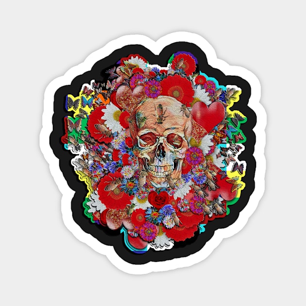 Skull Flower Power Colored Pattern Magnet by Diego-t