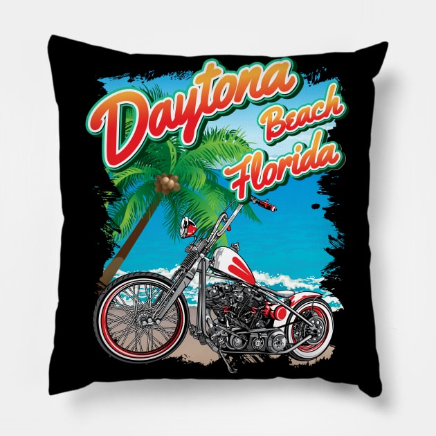 Daytona beach, Florida, old school bike Pillow by Lekrock Shop