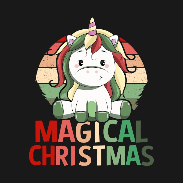 Retro Sunset Magical Christmas Unicorn by CoffeeandTeas