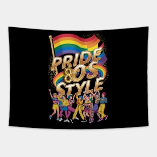 "Pride 80s Style - Retro Rainbow Revival Tee" Tapestry