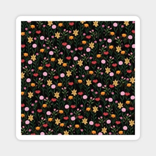 Colorful Wildflower Watercolor Black Design Magnet