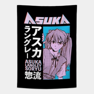 Asuka Langley Manga Girl Edit Pastel Pink Baby Blue Tapestry