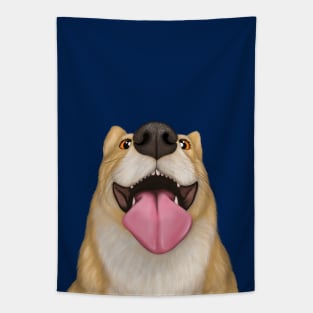 Goofy corgi dog portrait Tapestry