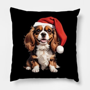 Funny Cavalier King Charles Dog Wearing Santa Hat Pillow