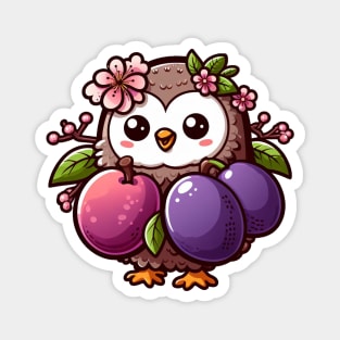 Plum Owl Paradise: Whimsical Nature-Inspired Design Magnet