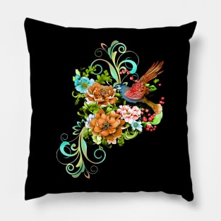 Wonderful elegant flowers with bird Pillow