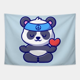 Cute Peace Panda Meditating Yoga Cartoon Tapestry