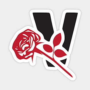 Letter V monogram with a red rose. Magnet