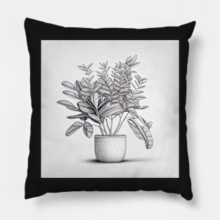 Black and White Detailed ZZ Plant Drawing Illustration Pillow