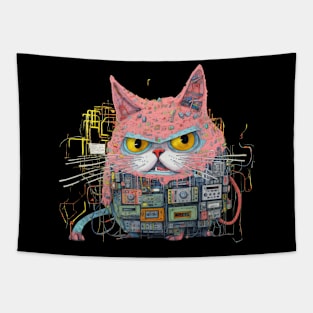 Futuristic Cyber  Cat Tapestry