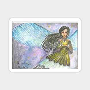 Fairy of stars - A magical fairy with feathers illustration  inspired by the night sky Magnet