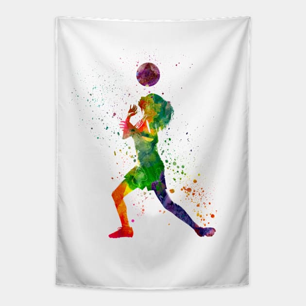 Woman footballer in watercolor Tapestry by PaulrommerArt