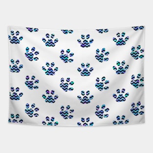 Blue and Black Chevron Paw Prints Tapestry