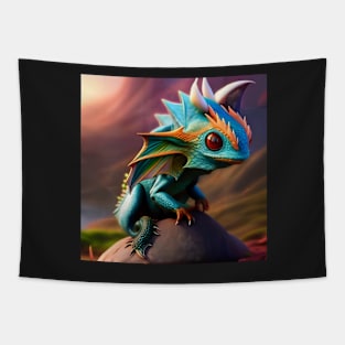 Baby Cyan and Orange Lizard-Dragon Tapestry