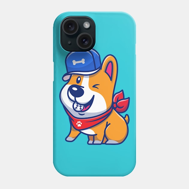 Cute Corgi With Baseball And Bone Hat Phone Case by Catalyst Labs