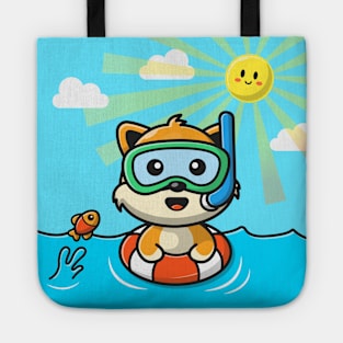 Cute Cat Snorkeling With Swimming Tires Tote