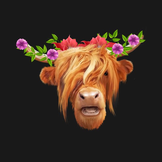 Highland Cow with Flowers, Love Cows by dukito