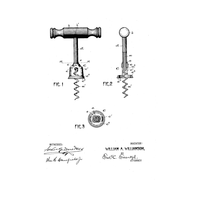 CORKSCREW VINTAGE PATENT DRAWING by skstring