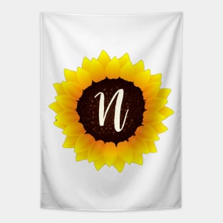 Floral Monogram N Bright Yellow Sunflower Tapestry