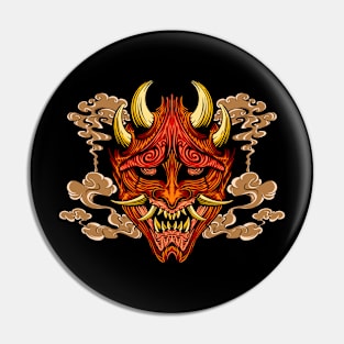 oni mask red girl with clouds behind Pin