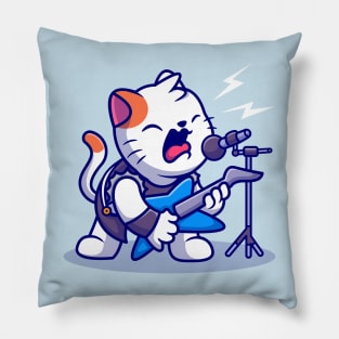 Cute Cat Rocker With Guitar Cartoon Pillow