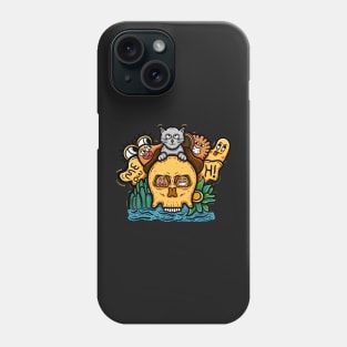 Cat with skull head doodle style Phone Case