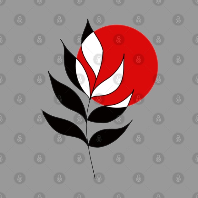 Modern, Minimalist Leaf and Red Circle by Tenpmcreations