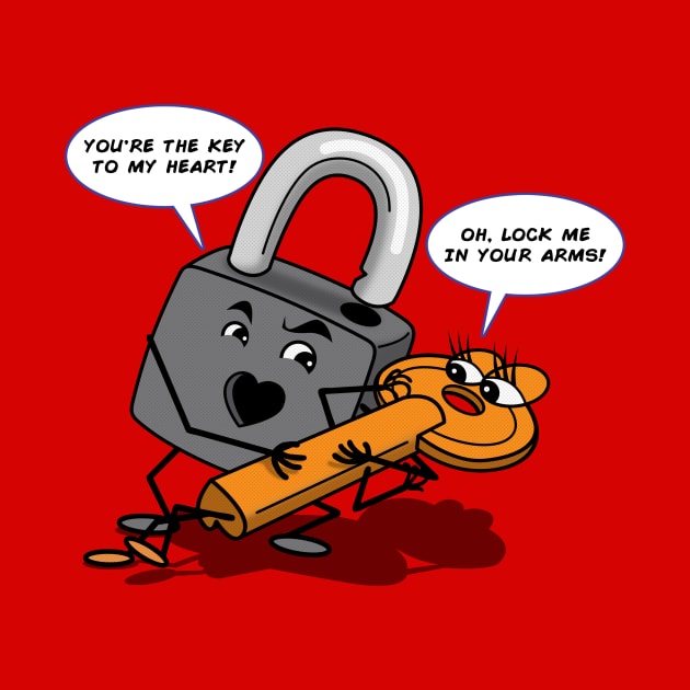 Funny Cheesy Romantic Valentine Couple Lock And Key Cartoon by Originals By Boggs