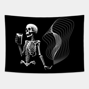 Skeleton smoking and drinking beer Tapestry