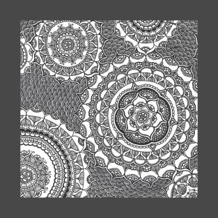 Black and White Henna Mandala Flowers T-Shirt