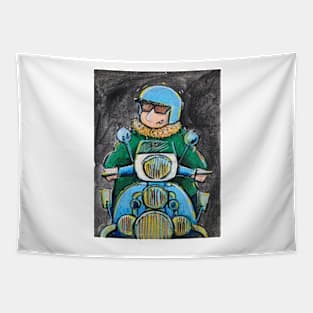 Retro Scooter, Classic Scooter, Scooterist, Scootering, Scooter Rider, Mod Art Tapestry