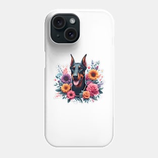 A doberman with beautiful colorful flowers Phone Case