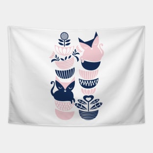 Swedish folk cats // navy blue and pink kitties Tapestry