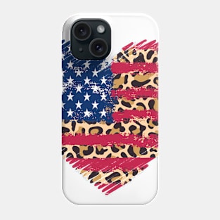 American Flag Heart 4th of July Leopard Print USA Patriotic Phone Case