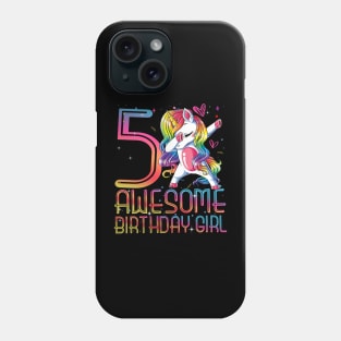 awesome dabbing unicorn birthday 5 year old Girl 5th B-day Phone Case