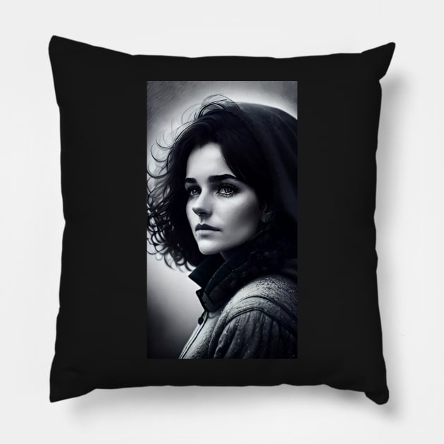 Black and White Portrait of a Girl Pillow by SummerTshirt