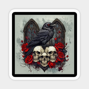 Raven's Gothic Elegy With Roses Magnet