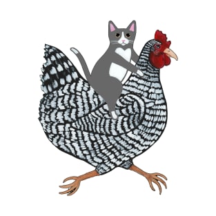 Grey Tuxedo Cat Chicken Ride! T-Shirt