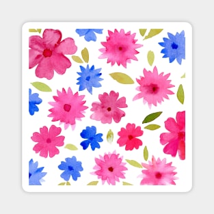 Loose floral pattern - pink and blue Magnet