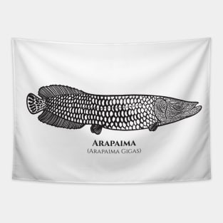 Arapaima with Common and Latin Names - fish design - black and white Tapestry