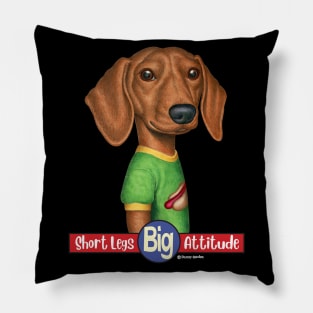 Dachshund Wearing Green T-Shirt Pillow