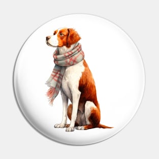 Brittany winter dog Pin