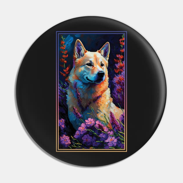 Jindo Dog Vibrant Tropical Flower Tall Digital Oil Painting Portrait 3 Pin by ArtHouseFlunky