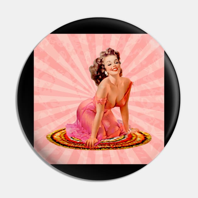 Retro Pink Pin Up Girl Pin by DesignIndex