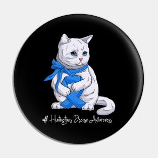 Cute Cat Huntington's Disease Awareness Month Blue Ribbon Survivor Survivor Gift Idea Pin