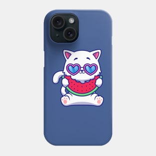 Cute Cat Eating Watermelon Fruit Cartoon Phone Case