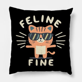 Funny Feline Fine Tiger Cat Puns Pillow