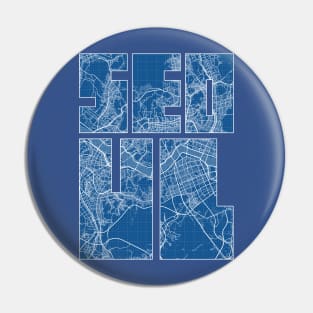 Seoul, South Korea City Map Typography - Blueprint Pin