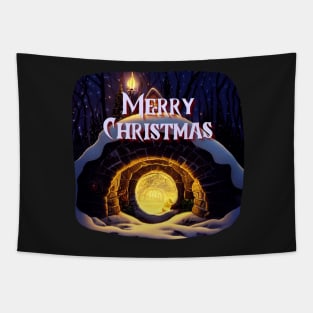 Merry Christmas - Round Door - Fantasy Christmas Tapestry